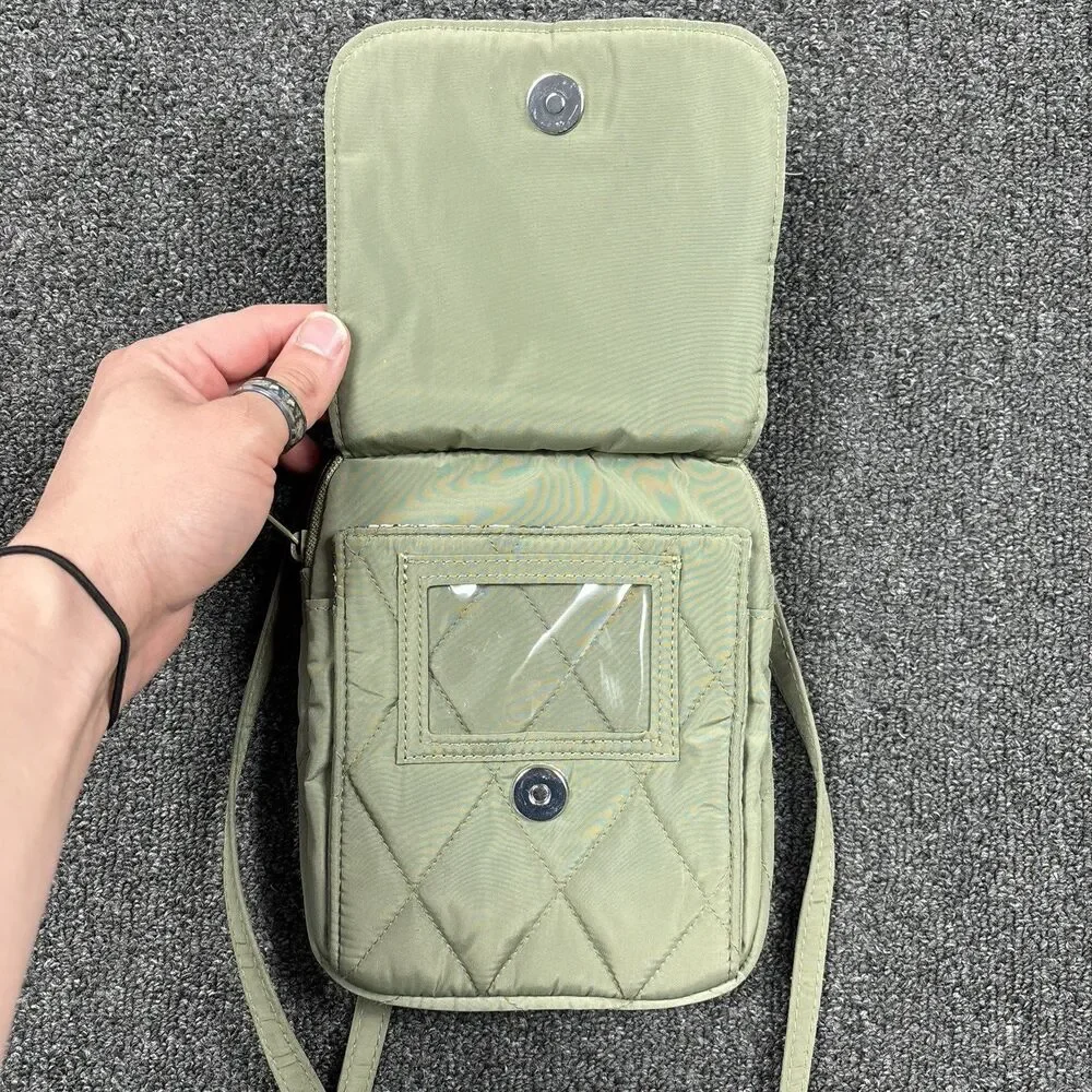 Vera Bradley Green Quilted Small Crossbody with Zip Magnetic Closure, ID Window